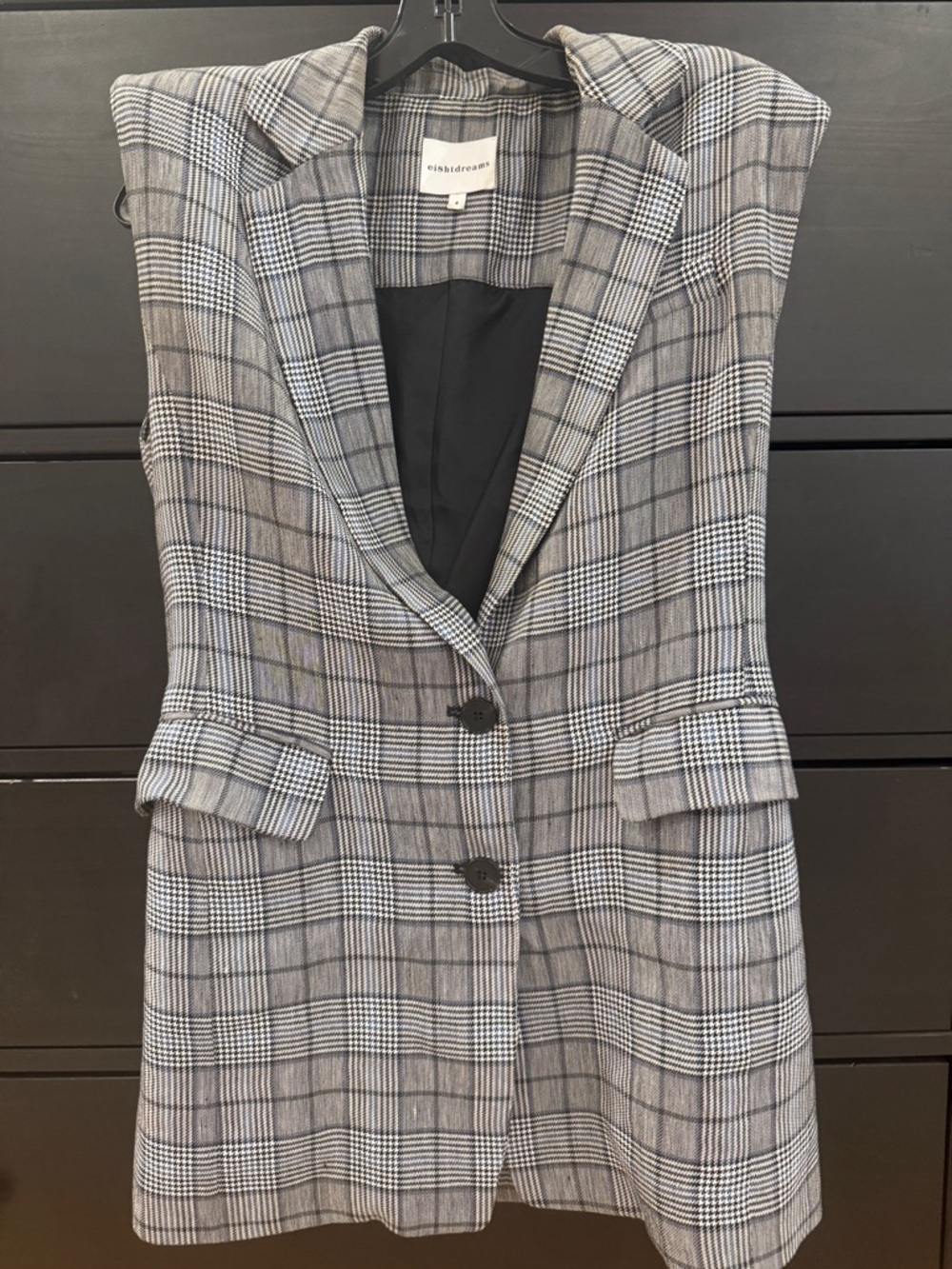 Plaid Tailored Sleeveless Blazer Vest - Gray